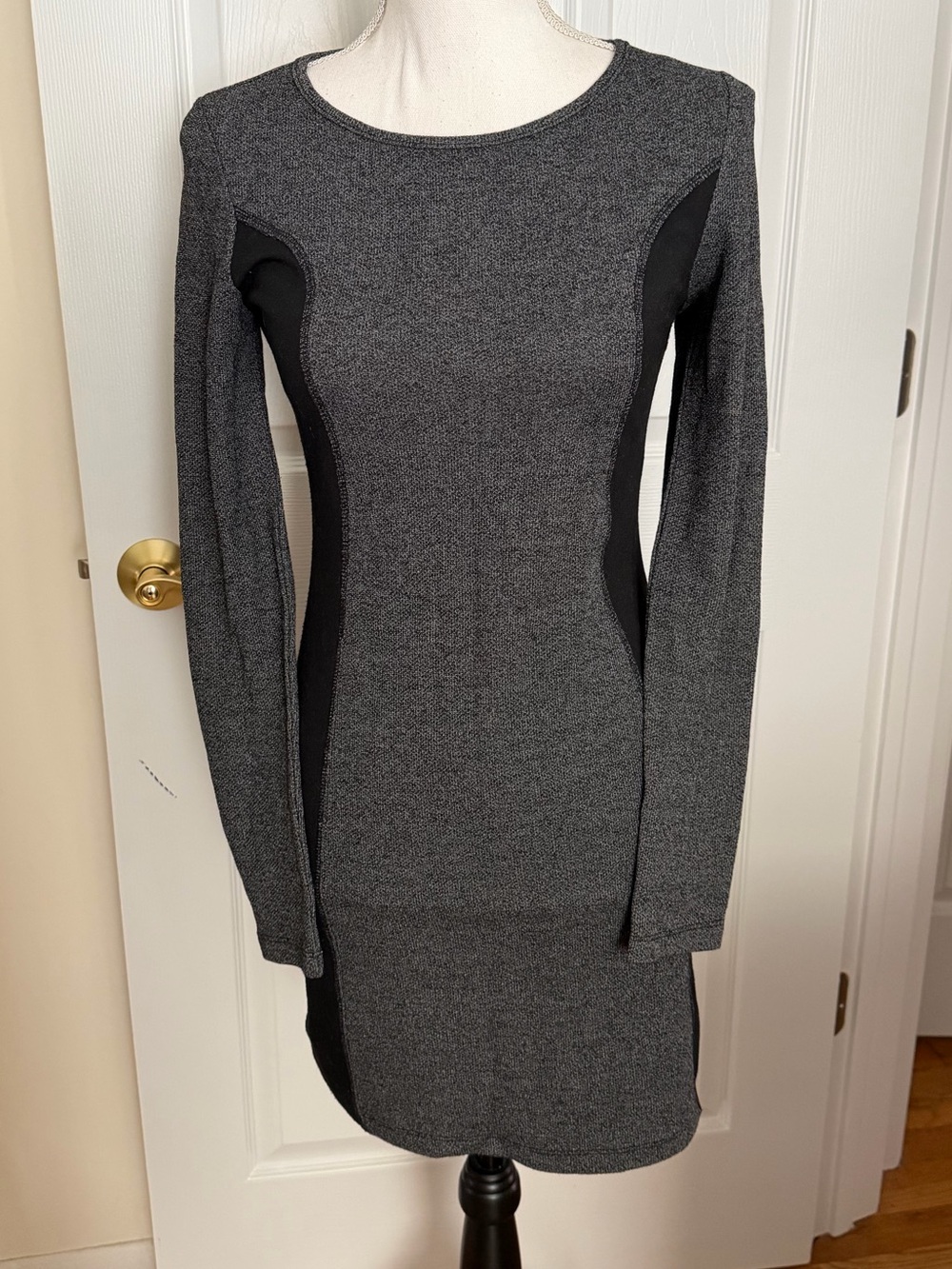 Long Sleeve Gray Dress with Black Side Panels